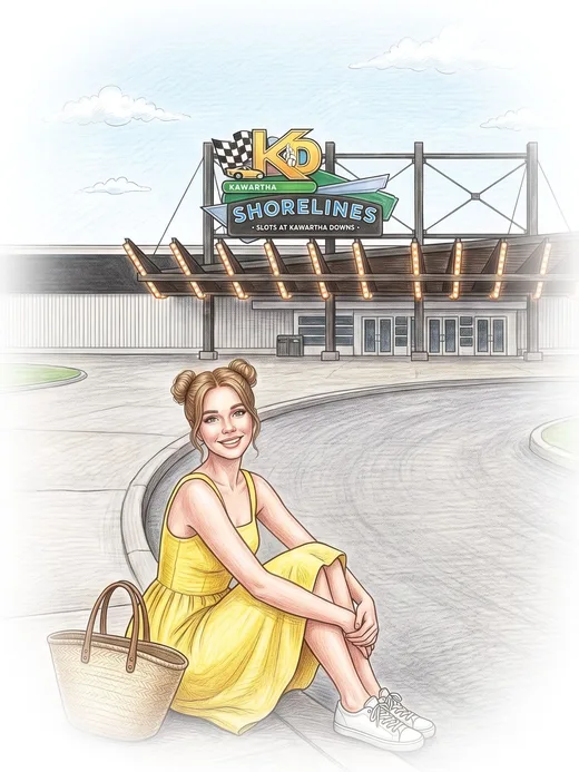 Woman on the curb at the Kawartha Downs entrance